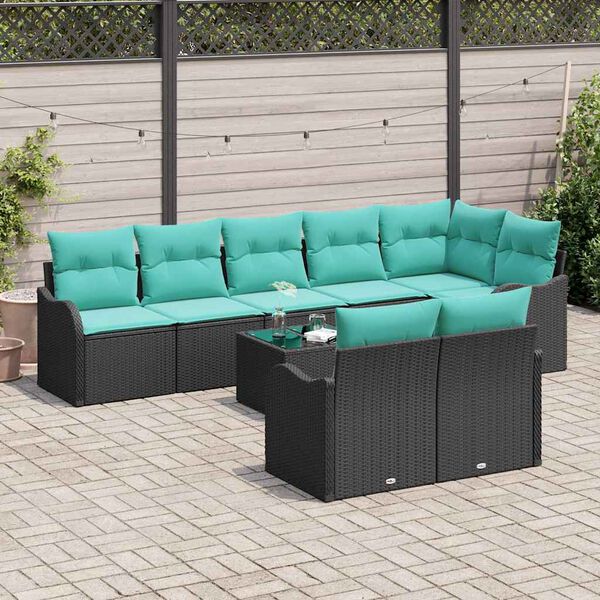 vidaXL Garden Sofa Set 9 pcs Black and turquoise Poly rattan