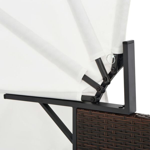 vidaXL 2-Person Sun Lounger with Canopy Poly Rattan Brown