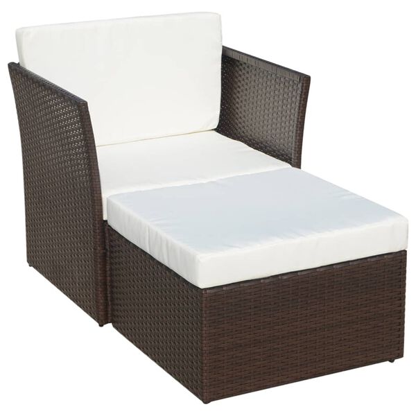 vidaXL Garden Chair with Stool Poly Rattan Brown