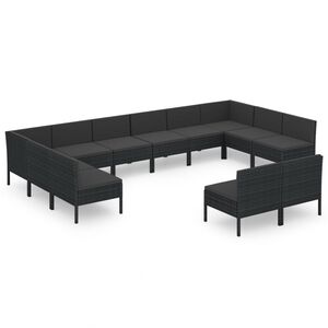 vidaXL 12 Piece Garden Lounge Set with Cushions Poly Rattan Black
