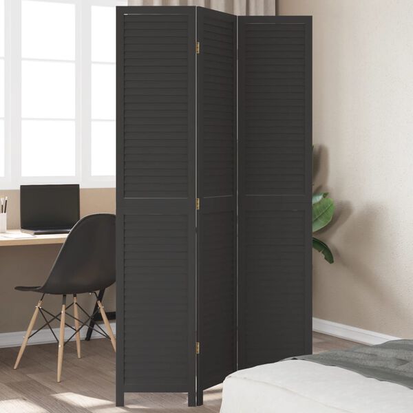 vidaXL Room Divider&nbsp;3 Panels Black Solid Wood Paulownia
