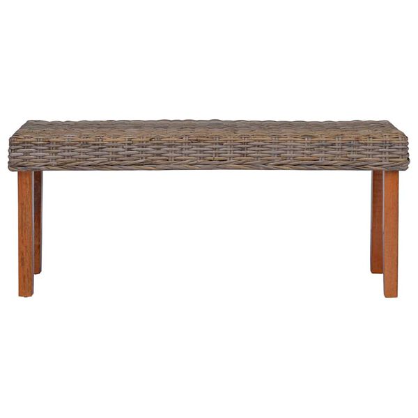 vidaXL Bench 110 cm Natural Kubu Rattan and Solid Mahogany Wood