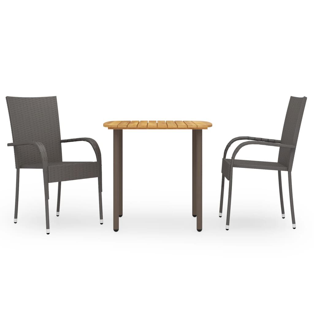 vidaXL 3 Piece Garden Dining Set Poly Rattan Brown