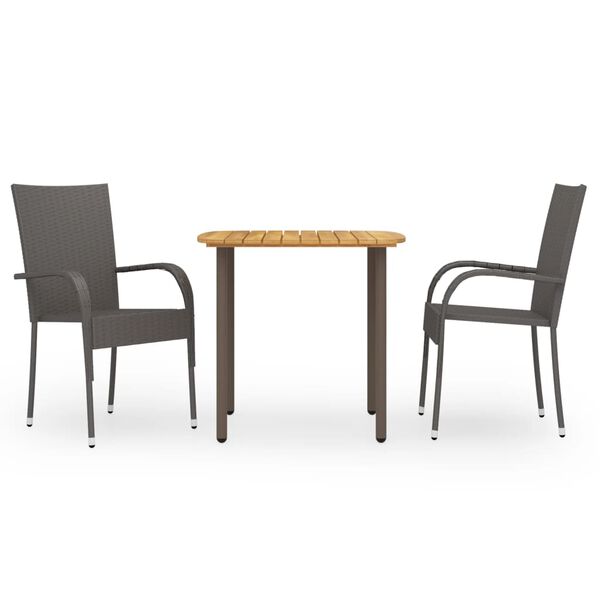 vidaXL 3 Piece Garden Dining Set Poly Rattan Brown