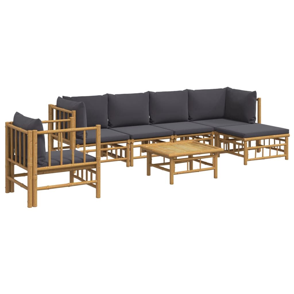 vidaXL 7 Piece Garden Lounge Set with Dark Grey Cushions Bamboo