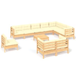 vidaXL 11 Piece Garden Lounge Set with Cream Cushions Solid Pinewood