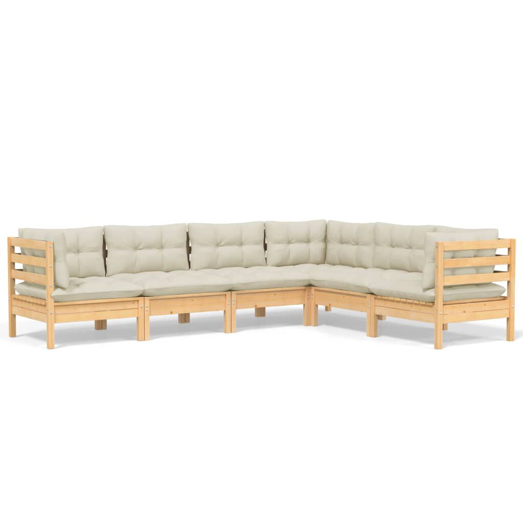 vidaXL 6 Piece Garden Lounge Set with Cream Cushions Solid Pinewood