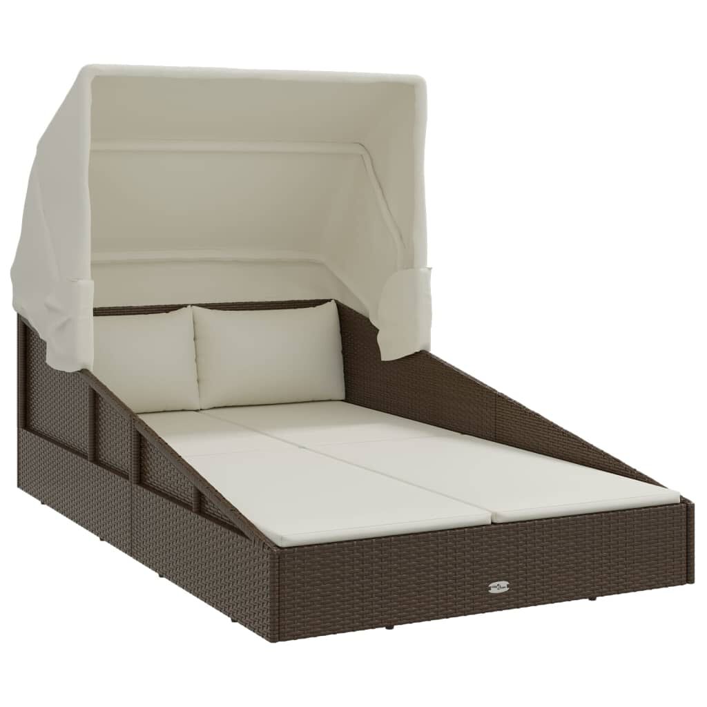 vidaXL Sunbed with Foldable Roof Brown 200x114x128 cm Poly Rattan