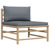 vidaXL Garden Middle Sofa with Dark Grey Cushions Bamboo