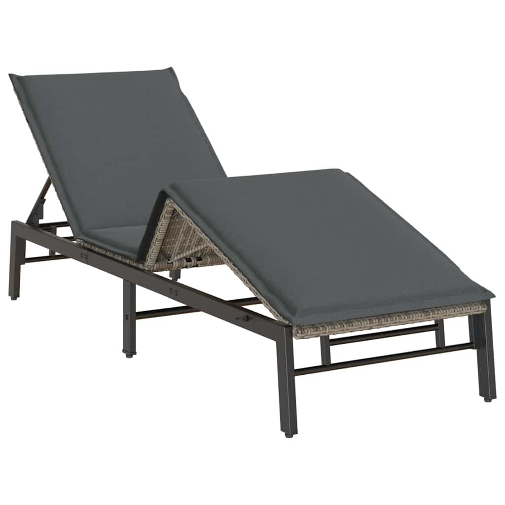 vidaXL Sun Lounger with Cushion Grey Poly Rattan