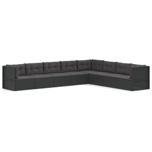 vidaXL 8 Piece Garden Lounge Set with Cushions Black Poly Rattan