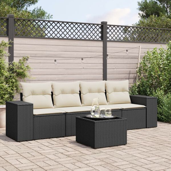 vidaXL 5 Piece Garden Sofa Set with Cushions Black Poly Rattan