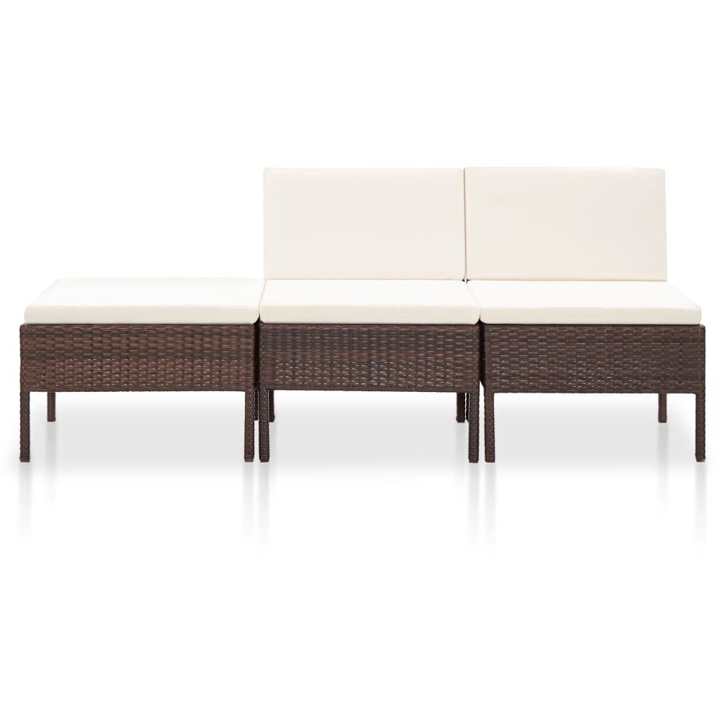 vidaXL 3 Piece Garden Lounge Set with Cushions Poly Rattan Brown