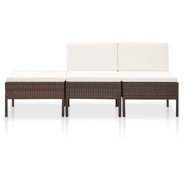 vidaXL 3 Piece Garden Lounge Set with Cushions Poly Rattan Brown