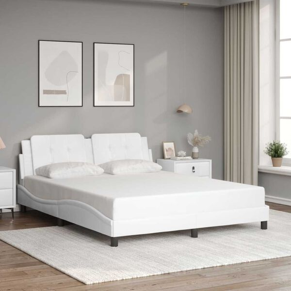 vidaXL Bed Frame with LED without Mattress "Zadar" White 152x203 cm