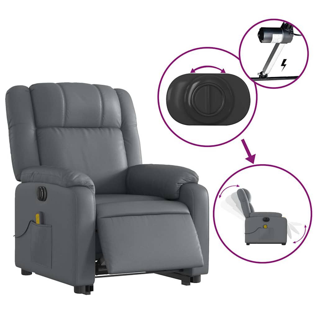 vidaXL Electric Stand up Massage Recliner Chair Grey Faux Leather