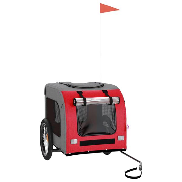 vidaXL Pet Bike Trailer Red and Grey Oxford Fabric&Iron