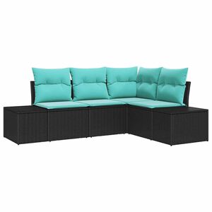 vidaXL Garden Sofa Set 4 pcs Black and Turquoise Poly Rattan