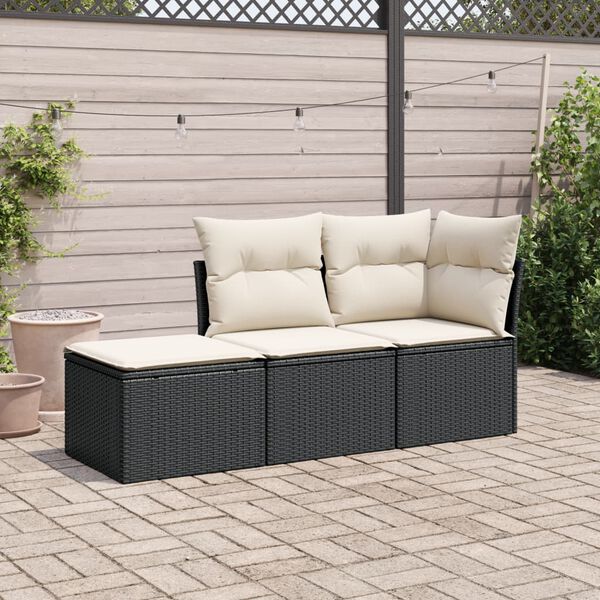 vidaXL 3 Piece Garden Sofa Set with Cushions Black Poly Rattan
