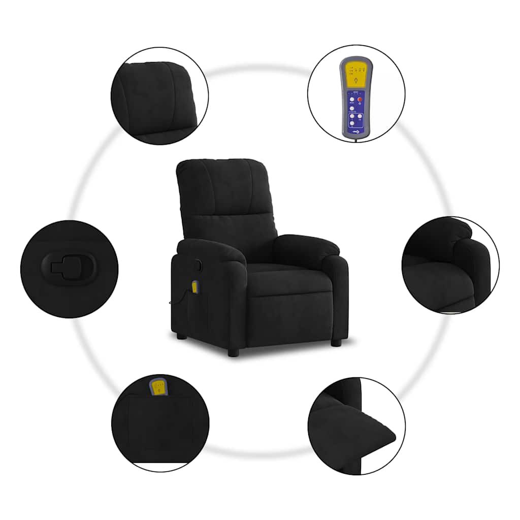 vidaXL Massage Recliner Chair Black Microfibre Fabric