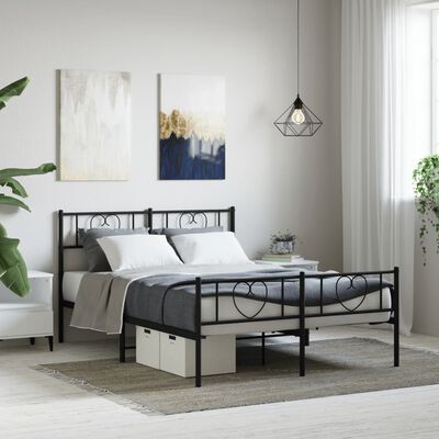 vidaXL Metal Bed Frame with Headboard and Footboard Black 150x200 cm King Size