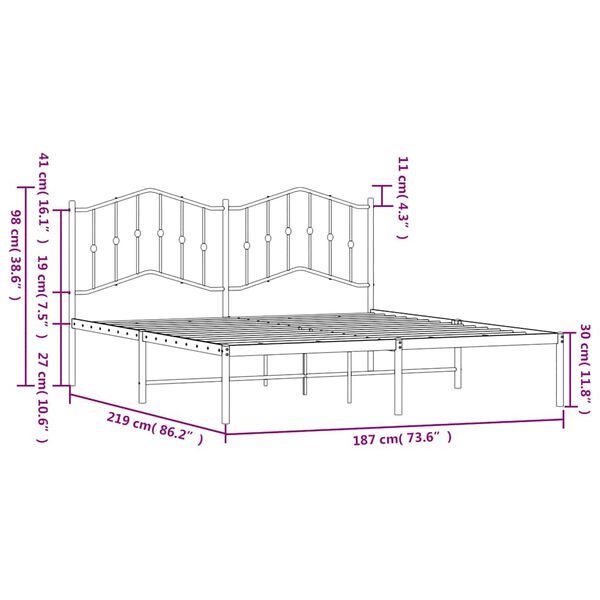 vidaXL Metal Bed Frame without Mattress with Headboard White 183x213cm