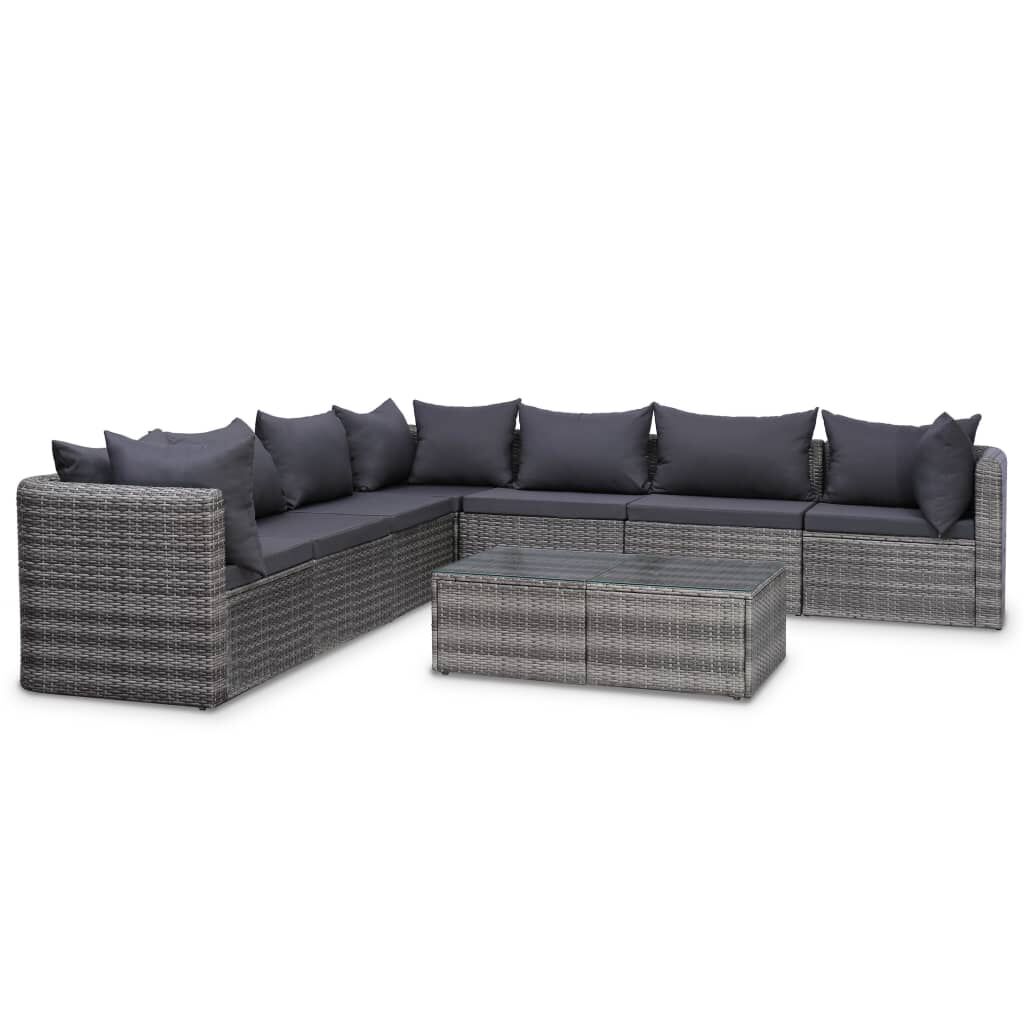vidaXL 9 Piece Garden Lounge Set with Cushions Poly Rattan Grey