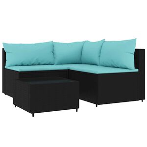 vidaXL 4 Piece Garden Lounge Set with Cushions Black Poly Rattan