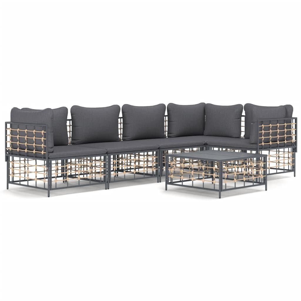 vidaXL 6 Piece Garden Lounge Set with Cushions Anthracite Poly Rattan