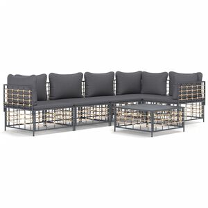 vidaXL 6 Piece Garden Lounge Set with Cushions Anthracite Poly Rattan