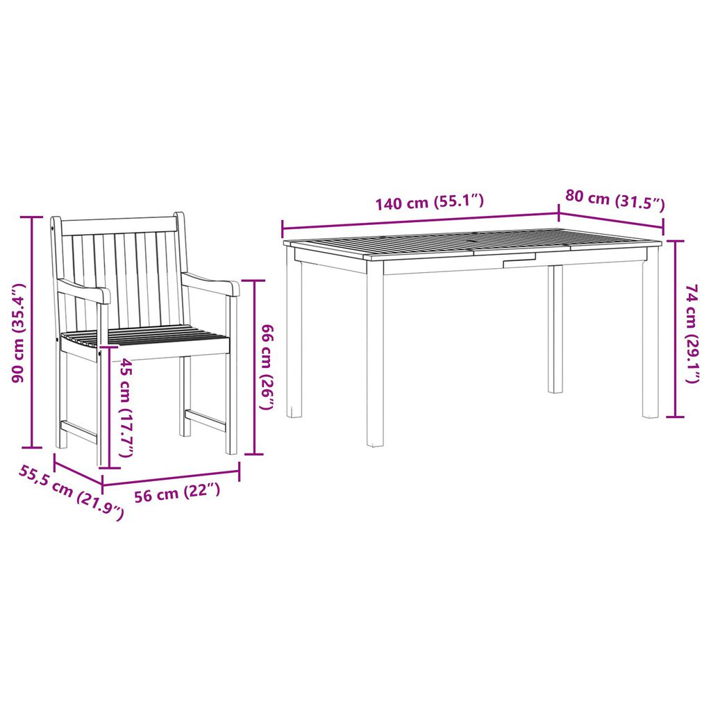 vidaXL 5 Piece Garden Dining Set Solid Wood Acacia