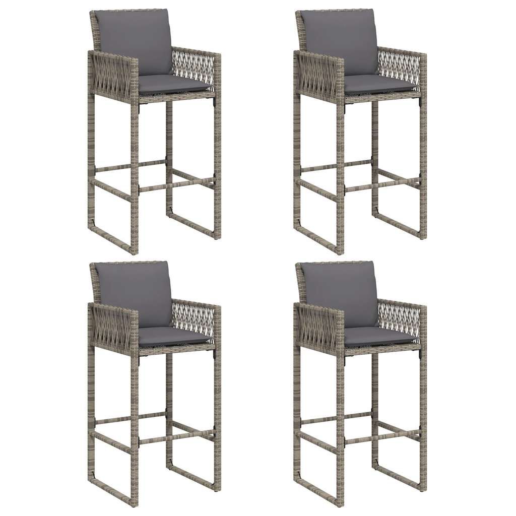 vidaXL 5 Piece Garden Bar Set with Cushions Grey Poly Rattan Acacia