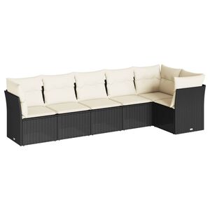 vidaXL 6 Piece Garden Sofa Set with Cushions Black Poly Rattan
