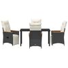 vidaXL Garden Dining Set with Cushion 5 pcs Black Poly Rattan