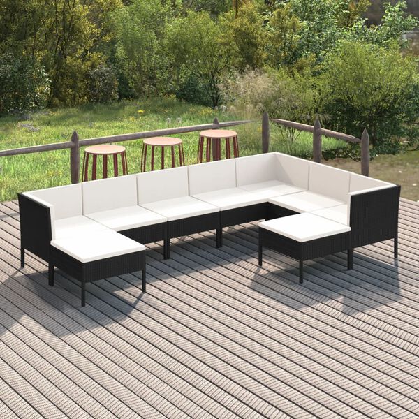 vidaXL 9 Piece Garden Lounge Set with Cushions Poly Rattan Black