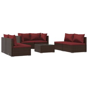 vidaXL 7 Piece Garden Lounge Set with Cushions Poly Rattan Brown