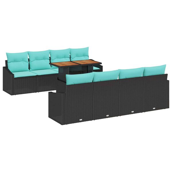 vidaXL Garden Sofa Set with Cushion Manual 9 pcs Black and Teal