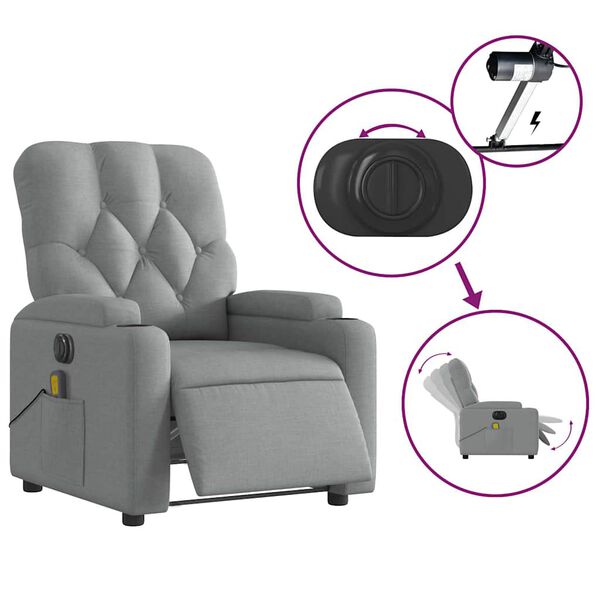 vidaXL Electric Massage Recliner Chair Light Grey Fabric