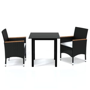 vidaXL 3 Piece Garden Dining Set with Cushions Poly Rattan Black