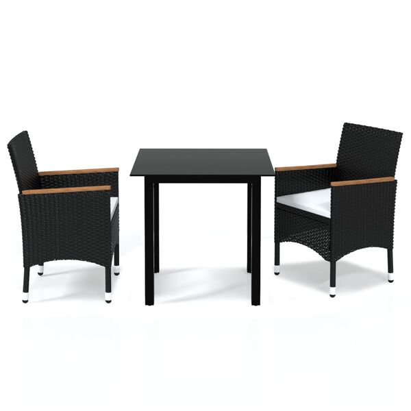 vidaXL 3 Piece Garden Dining Set with Cushions Poly Rattan Black