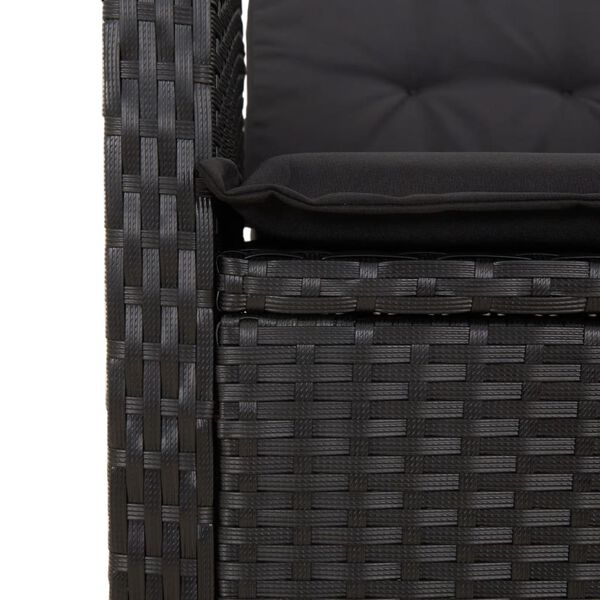 vidaXL Reclining Garden Bench with Cushions Black Poly Rattan