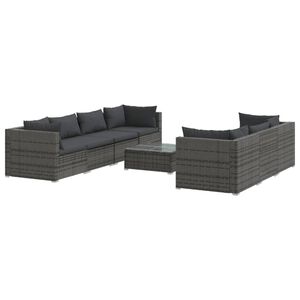 vidaXL 8 Piece Garden Lounge Set with Cushions Poly Rattan Grey