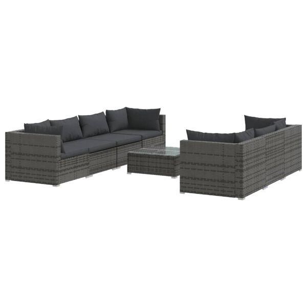 vidaXL 8 Piece Garden Lounge Set with Cushions Poly Rattan Grey