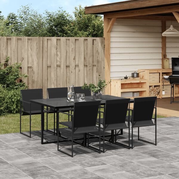 vidaXL 7 Piece Garden Dining Set Black Textilene