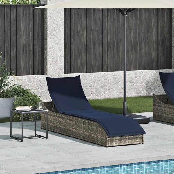 vidaXL Folding Sun Lounger with Cushion and Storage Grey Poly Rattan