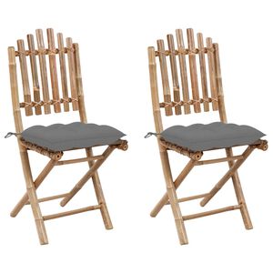 vidaXL Folding Garden Chairs 2 pcs with Cushions Bamboo