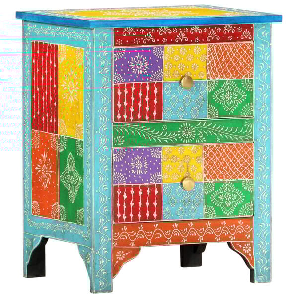 vidaXL Hand Painted bedside Cabinet 40x30x50 cm Solid Mango Wood