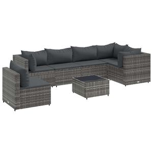 vidaXL 7 Piece Garden Lounge Set with Cushions Grey Poly Rattan