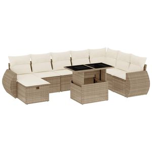 vidaXL 9 Piece Garden Sofa Set with Cushions Beige Poly Rattan