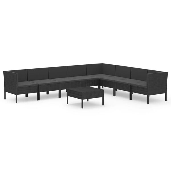 vidaXL 9 Piece Garden Lounge Set with Cushions Poly Rattan Black